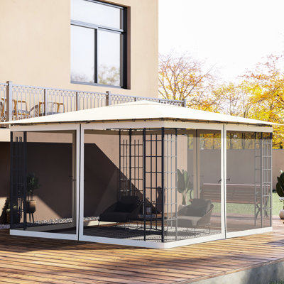 12' X Patio Gazebo And Canopy Tent Sidewall Netting, Cream Color, With Zippered Panels Netting Replacement For Gazebos Tents, Fade