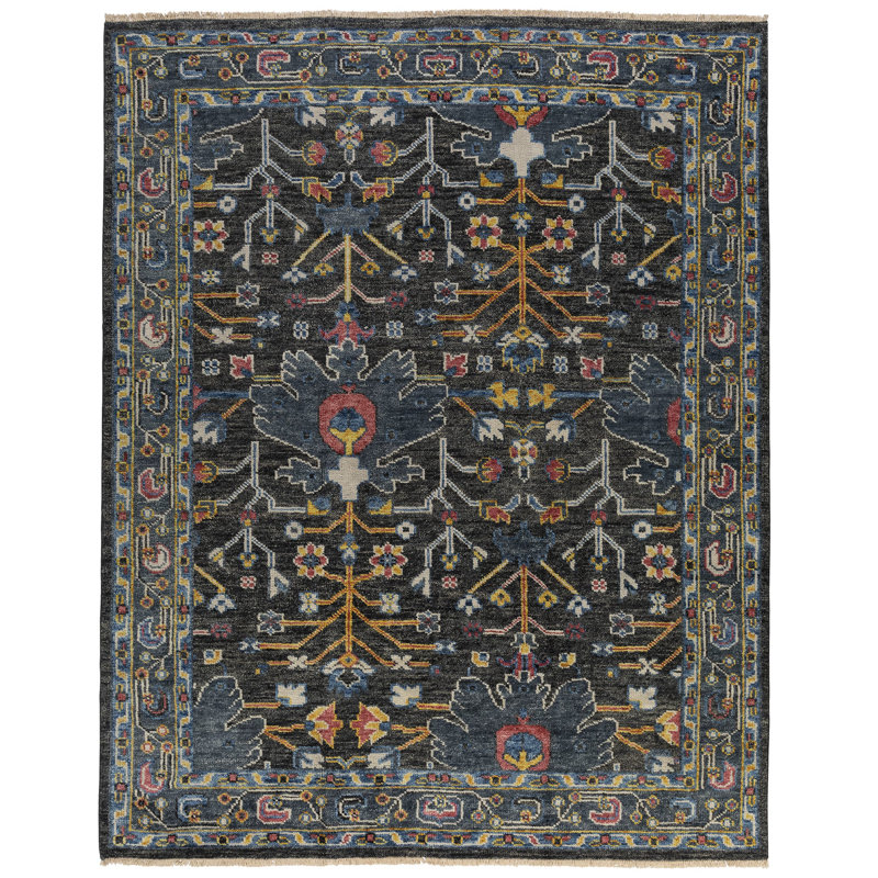 Rock My Classics Wool Oriental Area Rug in Black/Midnight Blue, Rectangle 3' x 5'