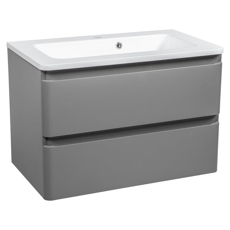 Gwendolene 23.4'' Single Bathroom Vanity with Ceramic Top with Mirror, Grey Matt