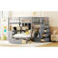 Lit superposé simple au-dessus de simple gris avec bureau, tiroirs et rangement pour un lit de chambre fonctionnel et relaxant, finition, tablettes-130155678-130155679