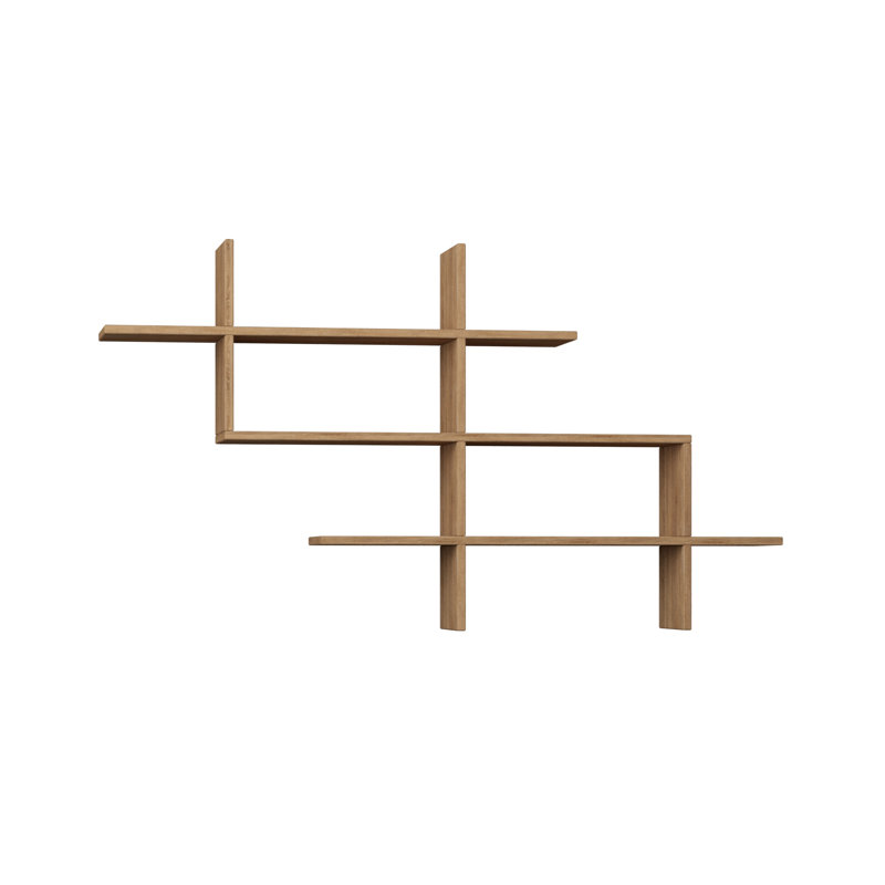 3 Tiers Wall Mounted Modern Bookcase Display Unit, Oak