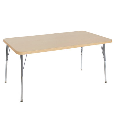 Table d'activité rectangulaire 36 po x 60 po à grain de bois thermofusionné avec pieds standard - grain d'érable / argent