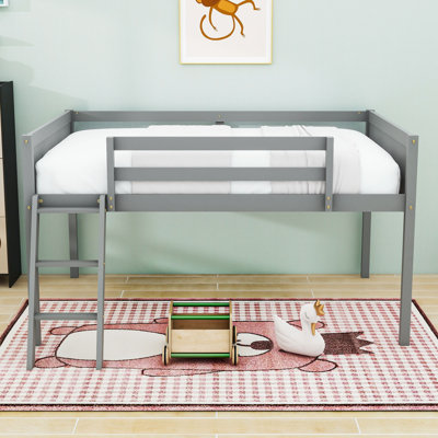 Lit mezzanine double en bois avec échelle convertible et garde-corps