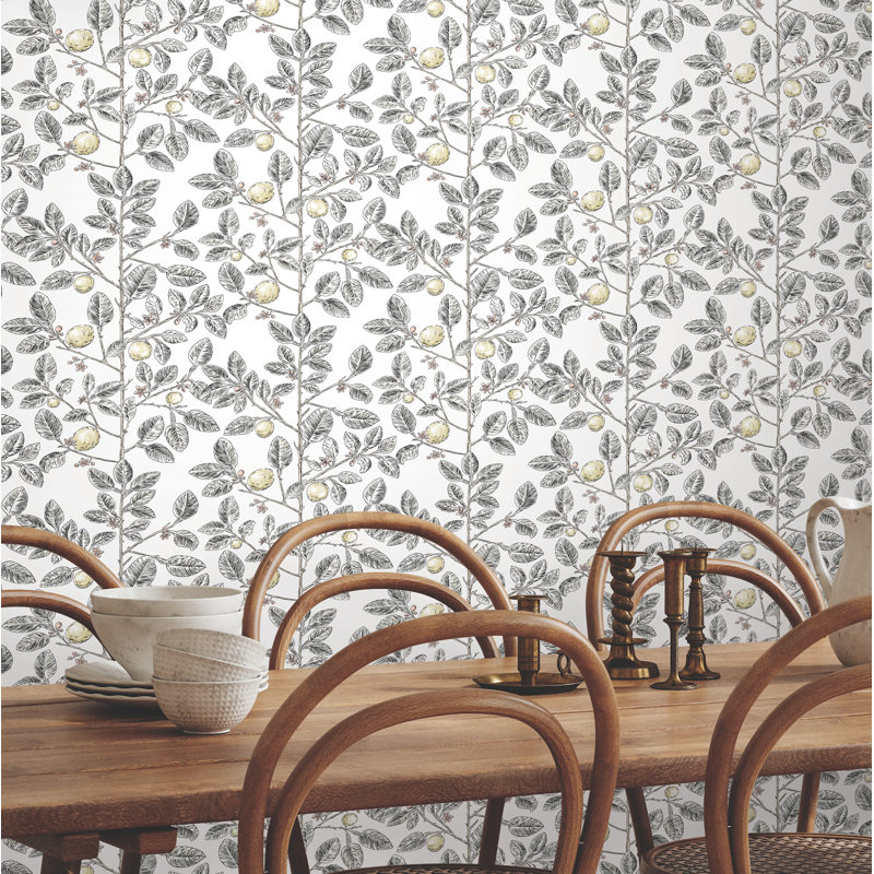 Limoncello Toile Floral Wallpaper Roll, Black