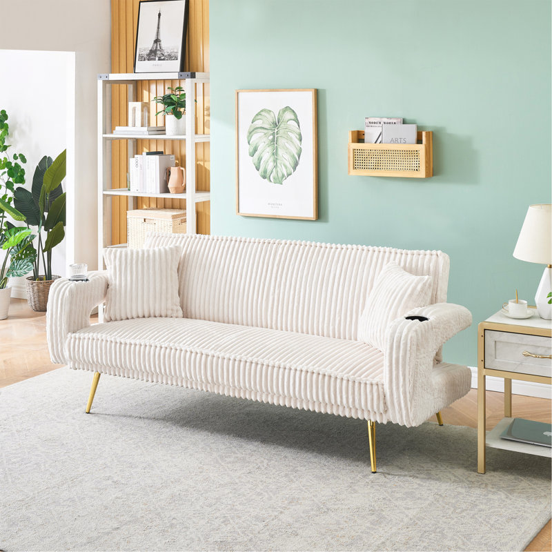 The Straight-Row  Corduroy Sofa With Throw Pillows, Featuring A Minimalist Style, Is Suitable For The Living Room And Study