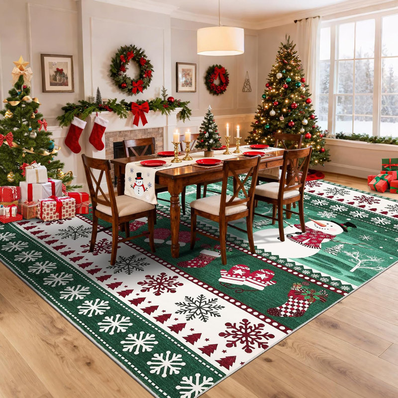 2x6 Christmas Runner Rug – Washable, Non-Slip, Santa & Reindeer Print, Low Pile, Foldable Carpet for Hallway, Kitchen, Bedside (Grey)