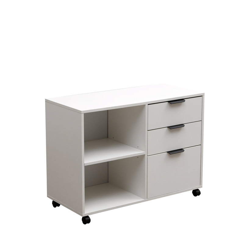 White 34.6" Wide Under Desk Storage Cabinet, 3 Drawer File Cabinet on Wheels