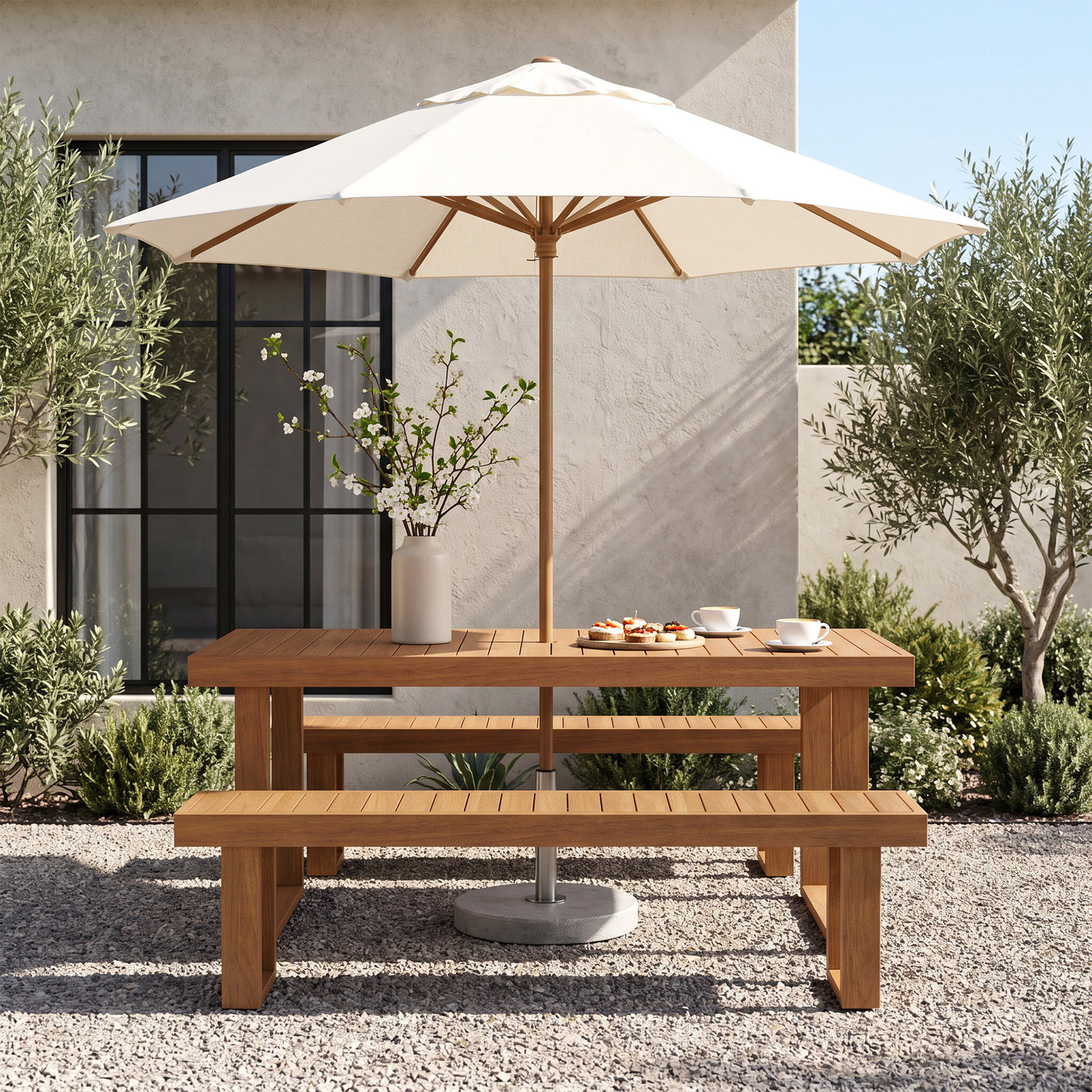 Mirella Acacia Outdoor Dining Set, 3 Pieces: Table, 2 Benches