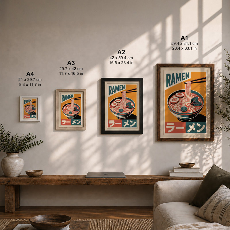 Ramen Poster Retro - Framed Print, Unframed, A3 - 42.0 x 29.7 cm