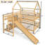 Lit superposé en forme de maison avec glissière intégrée, escalier de rangement, options de placement double, fabrication sans bruit.-74810037-74810039