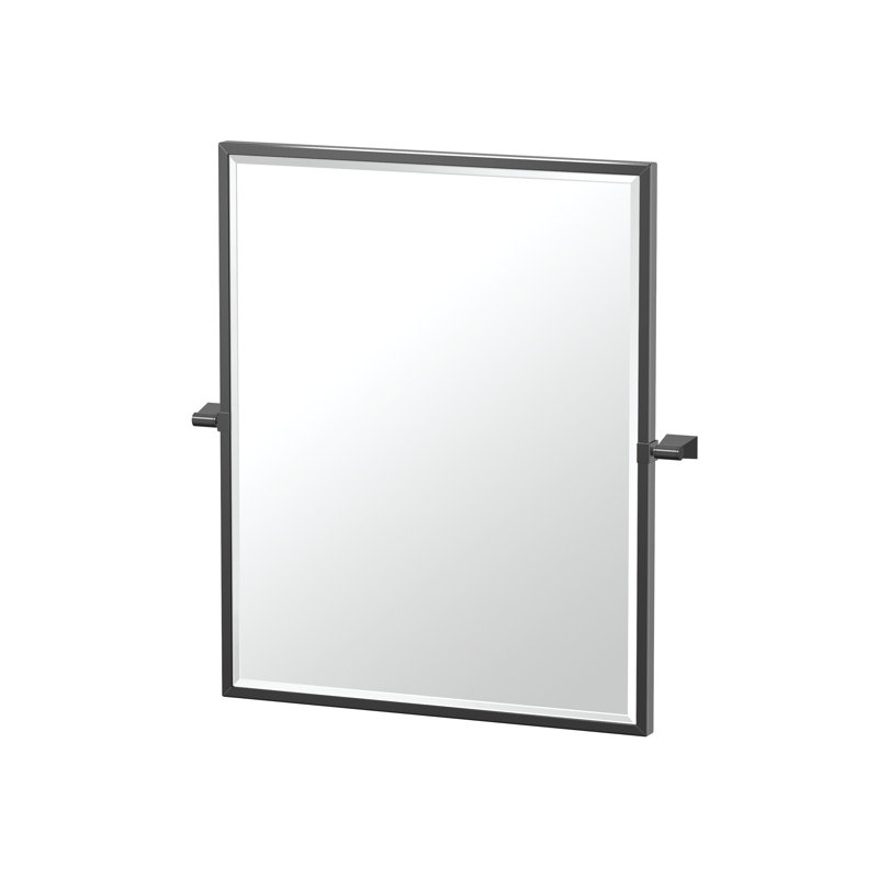 Bleu Wall Mount Framed Rectangle Mirror | Pivoting Vanity Mirror, 25" H x 23.5" W, Matte Black
