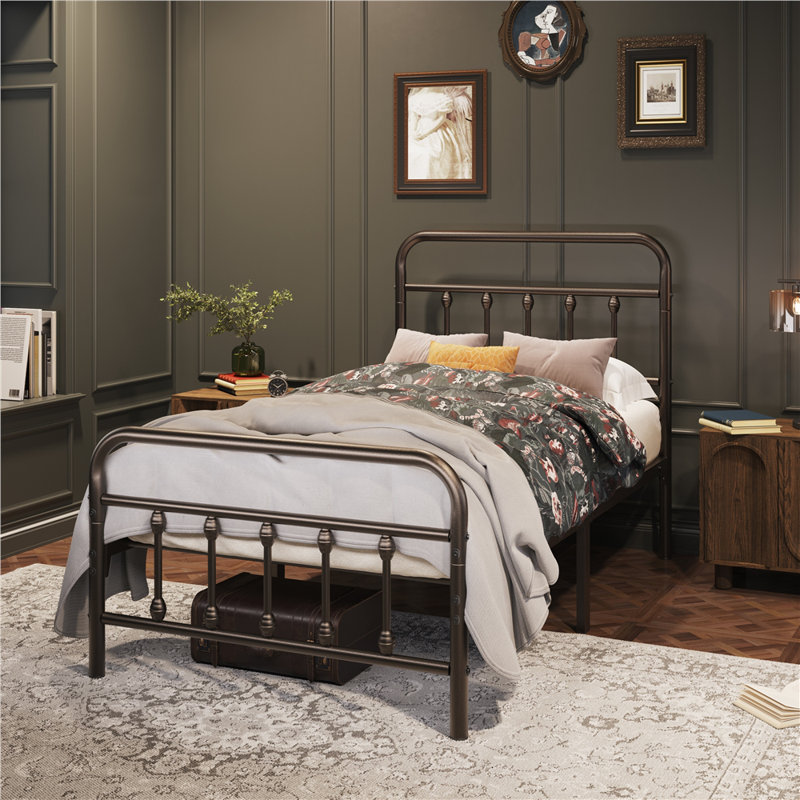 Metal Bed Frame with Vintage Headboard, Double (4'6), Bronze