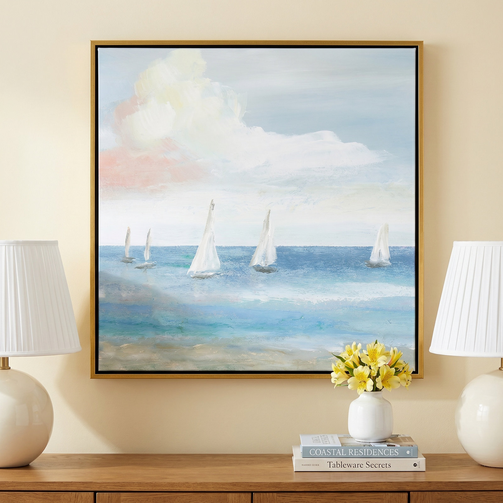 Ibis "Beach Sail Bliss" Print by Nan, 17.5" H x 17.5" W x 2" D, Gold