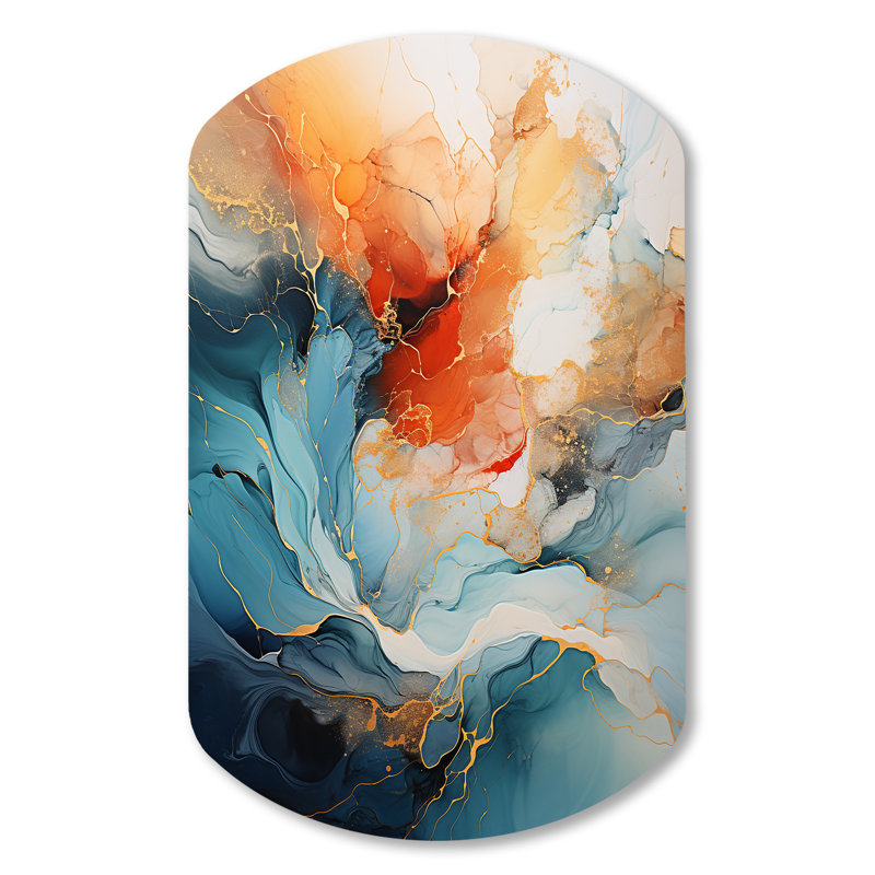 Teal Orange Bold Abstract Flow Collage II - Dams Cylinder Shape Assymterical, H 31 po x l 19 po x P 1 po