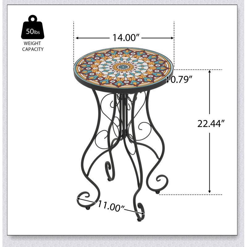 Round Ceramic Outdoor Side Table,Colorful+Black