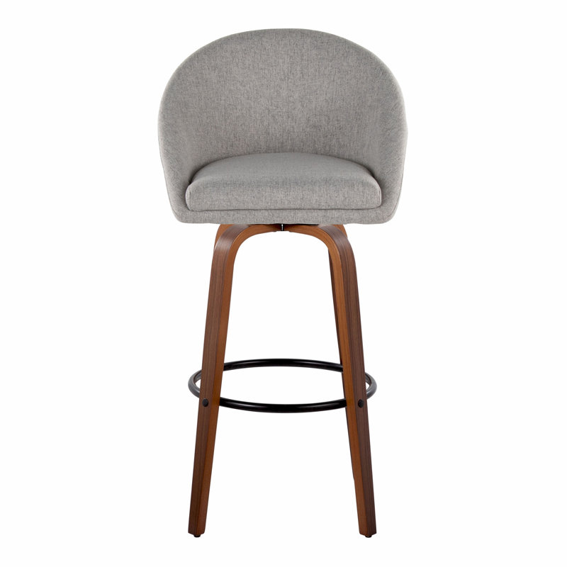 Tabouret de bar contemporain à hauteur fixe avec pivot, Gris, Noyer