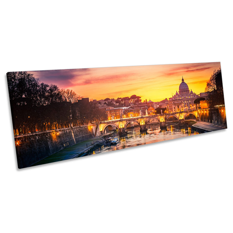 St Peters Cathedral Rome Sunset Italy by Unknow - Wrapped Canvas Panoramic Print, 30.48cm H x 91.44cm W x 2cm D