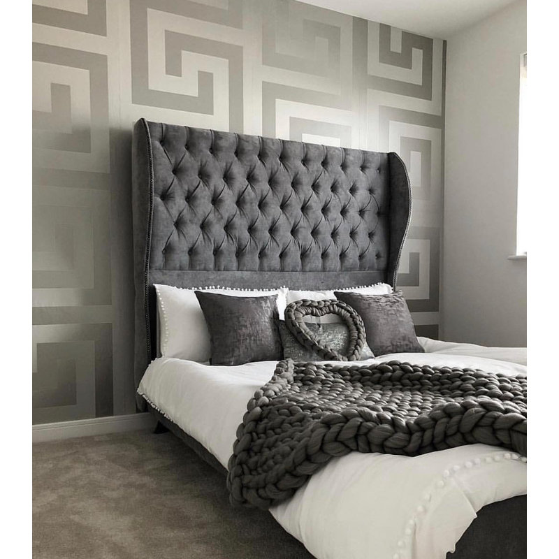 Versace Greek Key Silver Gray Vinyl Wallpaper, Silver/Gray, 33' L x 27" W
