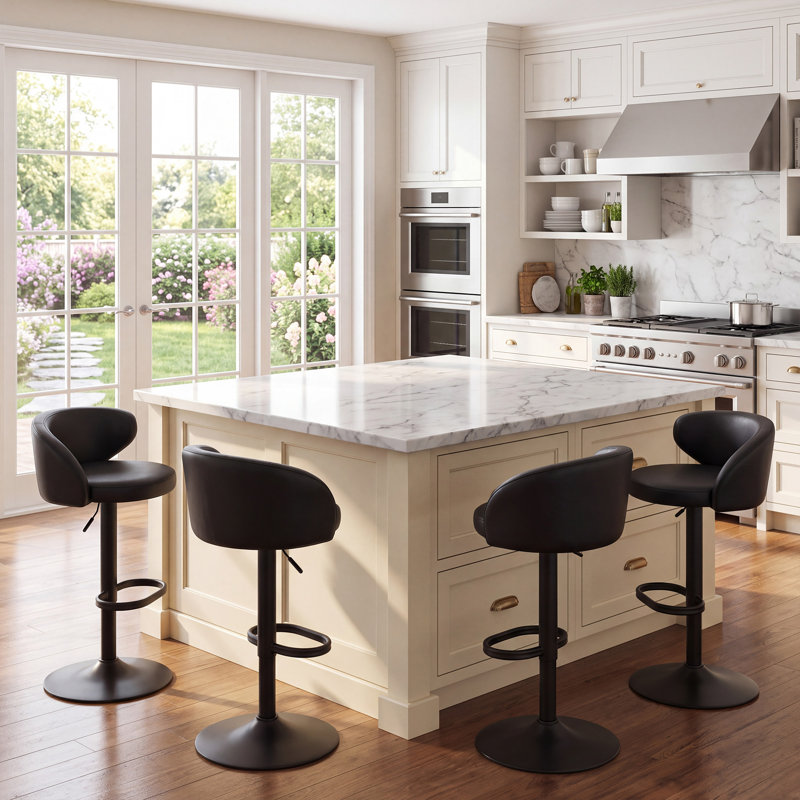 Tabourets de bar industriels modernes avec dossier bas, hauteur réglable, pivotants, recouverts de tissu beige, pour îlot de cuisine