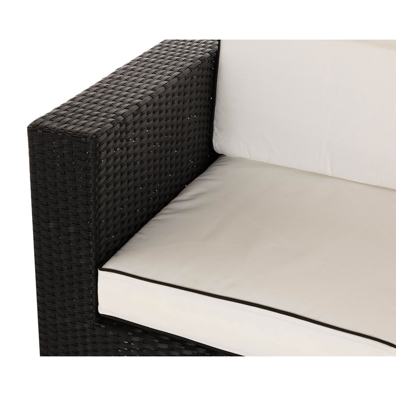 Savannah 7 Seater Rattan Sofa Set with Cushion, Black/Vanilla