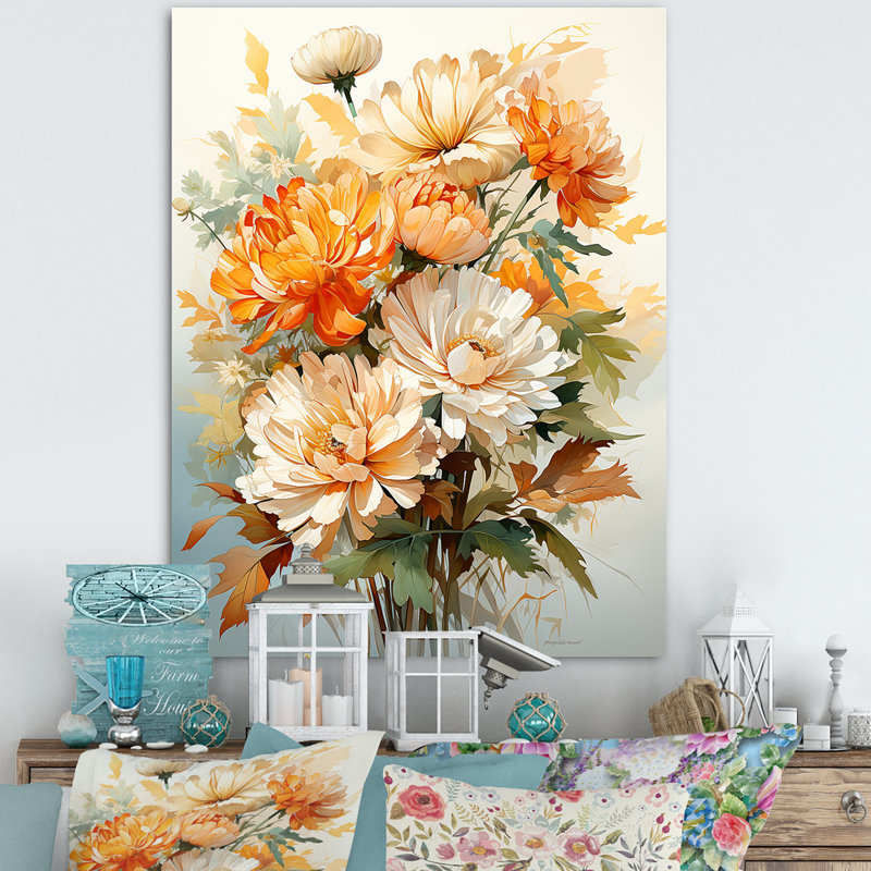 " Marigold Elegance Bouquet Still Life ", 44" H x 34" W x 1.5" D, Wrapped Canvas