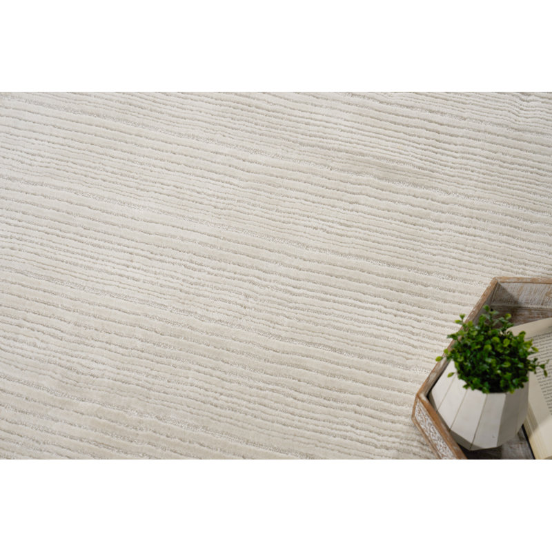 Cavallo Modern handloomed Nylon/Wool Silver Area Rug, Rectangle 9' x 12', White