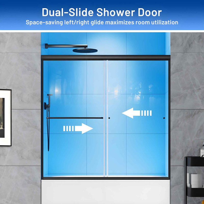 Matte Black Semi-Frameless Sliding Bathtub Door with Clear Glass