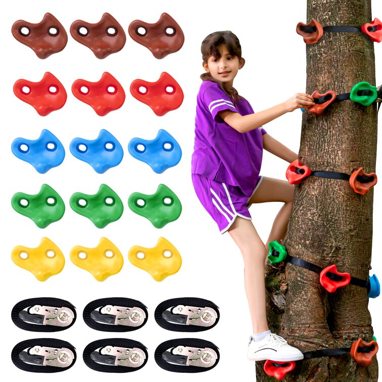 Brizi Living 15 Tree Climbing Holds and 6 Sturdy Ratchet Straps for Kids Tree Climbing, Large Climbing Rocks for Outdoor Warrior Obstacle Course
