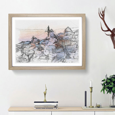 Oia Santorini Skyline in Greece in Abstract - Picture Frame Graphic Art Print