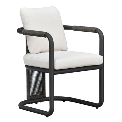 Danyell Outdoor Dining Chair In Gray Metal With Off-White Olefin Cushions – Set Of 2