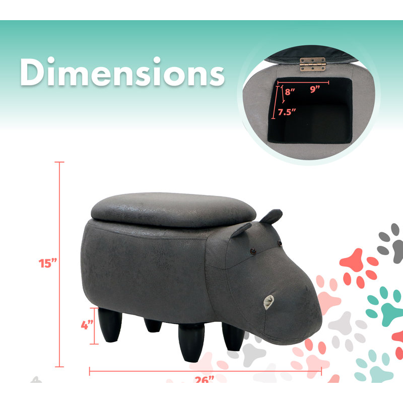 Gray Hippo Animal-Shaped Cotton Storage Ottoman