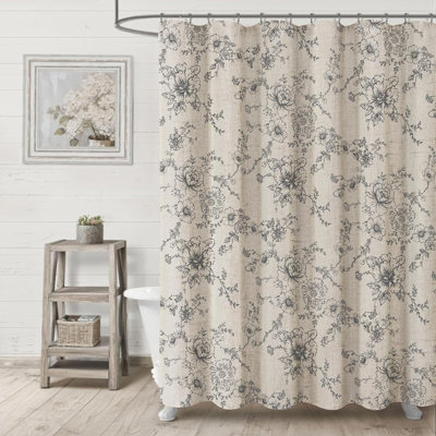 Rideau de douche en lin Farmhouse Floral, motif gris rustique rétro pour salle de bain, gris foncé, 72 x 72