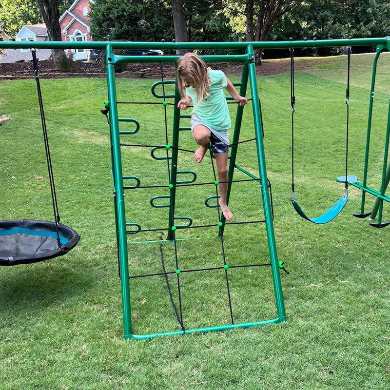 Green and White Alloy Steel Swing and Climbing Playset