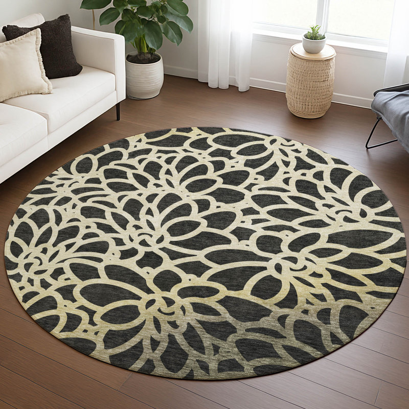 Machine Washable Indoor/Outdoor Chantille ACN2412 Botanical Rug, Round 8'