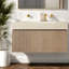 Meuble-lavabo et lavabo Modern 36 po, plateau en pierre travertin Roma, rangement flottant en contreplaqué