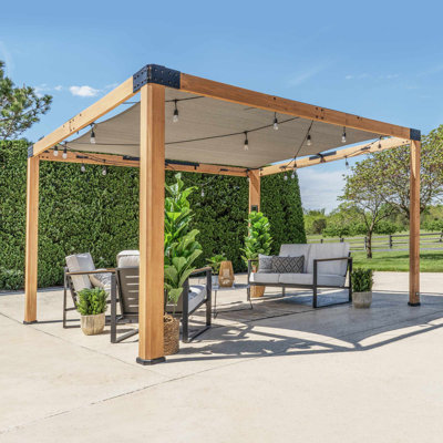 Backyard Discovery Brendan Sail Shade Cedar Wood Outdoor Patio Pergola with Canopy and Powerport 3.7m x 3.1m (12ft x 10ft)