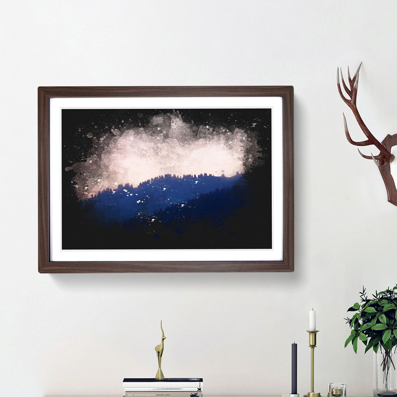 Pink Sunrise over a Forest - Picture Frame Graphic Art Print, 24cm H x 33cm W x 2cm D, Walnut Framed
