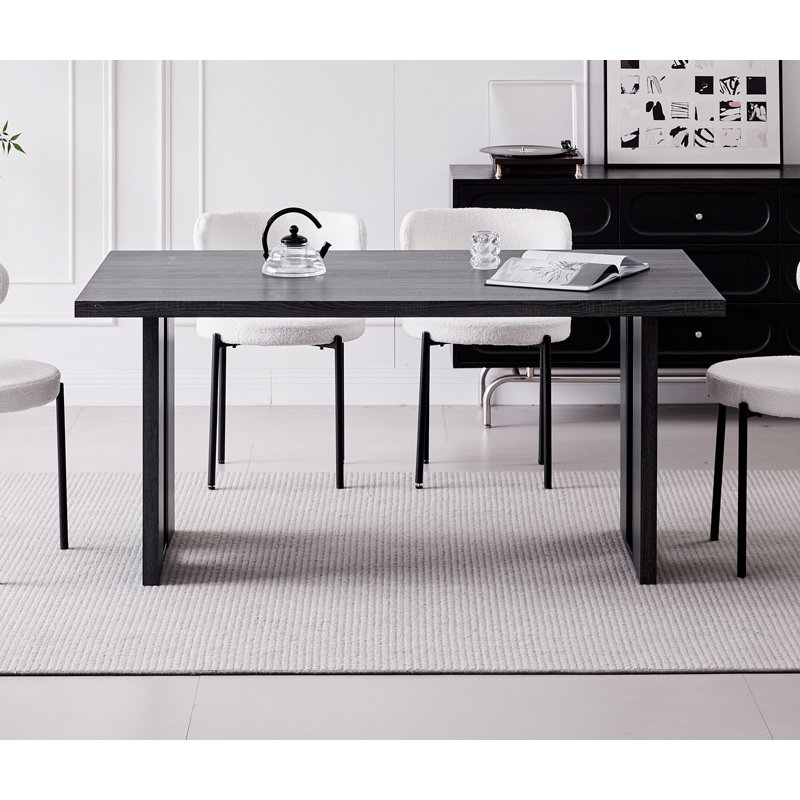63Inch Rectangle Wood Dining Table For Kitchen, Natural Dinner Table For 4 6 People With Heavy-Duty Legs, Gray