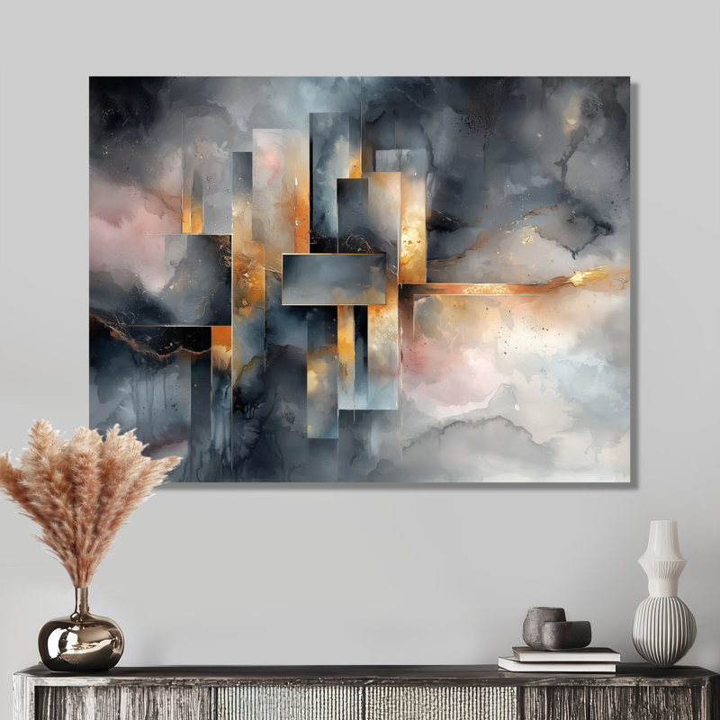 «Burnley Geometric Ink Pulse I - Constructivism», art mural, H 30 po x l 40 po, Toile tendue, Ne s’applique pas
