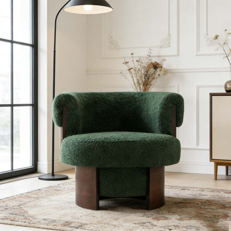 Fauteuil demi-tonneau rotatif moderne courbé et sculptural, Beige 2