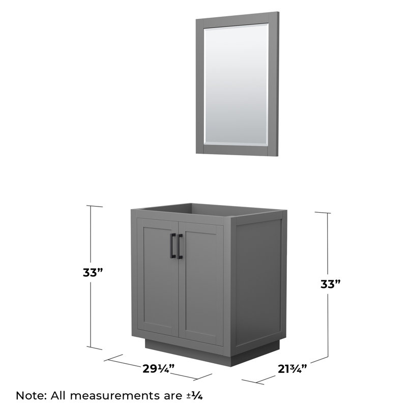 Base de meuble-lavabo simple autoportante 29,25 po avec miroir 24 po Miranda, Gris mat / noir mat