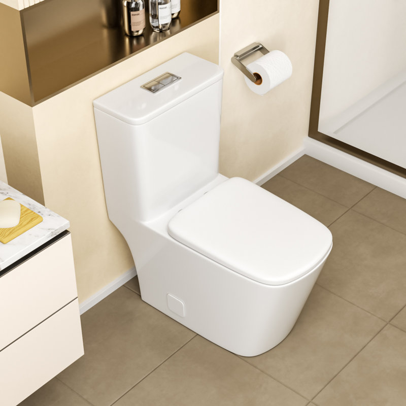 1.1/1.6 GPF Dual-Flush Elongated Toilet Siphonic Flush One-Piece Toilet with Soft Close Seat (Seat Included), 27.2" L x 14" W