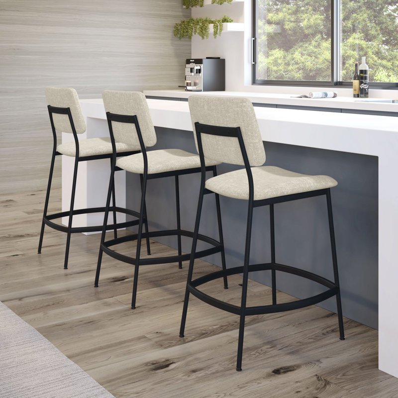 Tabouret de comptoir Loreno, Noir, Beige
