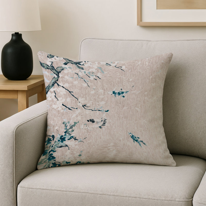 Coussin décoratif intérieur / extérieur gris Modern Modern, Gris / beige / bleu floral, Carré 16 po