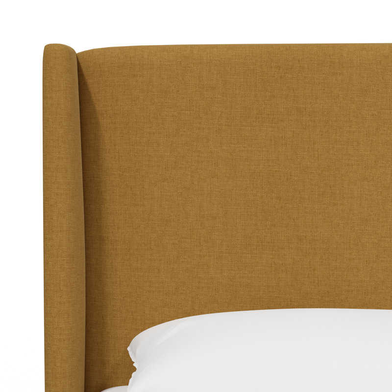 Bartha Upholstered Wingback Bed, Textured Sesame Linen, Full