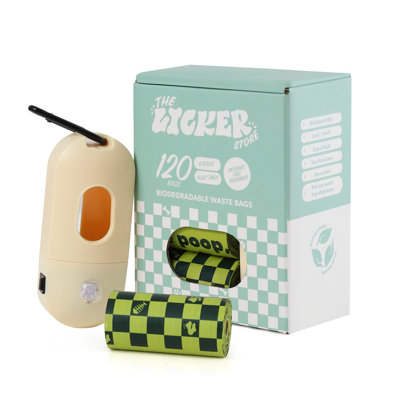 The Licker Store Extra Thick Leak Proof Unscented Biodegradable Dog Poop Bags with Rechargeable LED Flashlight Dispenser
