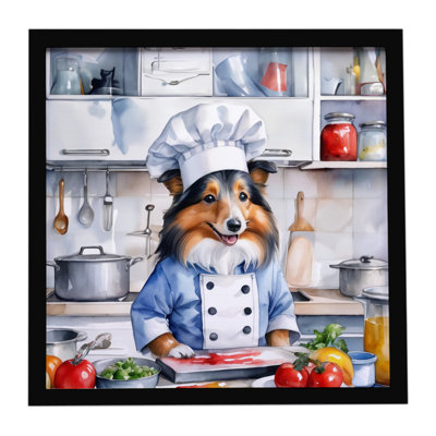Sheltie le chef, impression sur métal encadrée