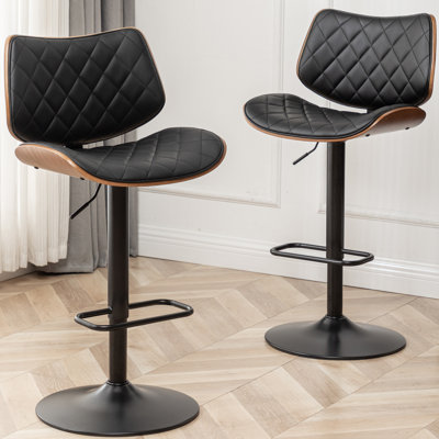 Odawa Swivel Upholstered Faux Leather Walnut Adjustable Height Counter Stool with Solid Wood Frame