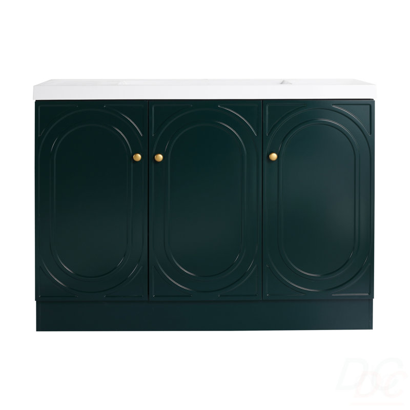 Lavabo de salle de bain autoportant et 2 portes d'armoire à fermeture en douceur , Vert foncé, 47"