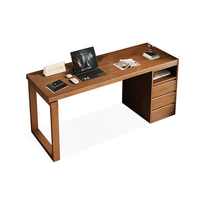 Bureau de direction rectangulaire brun en bois massif avec 3 tiroirs, bureau